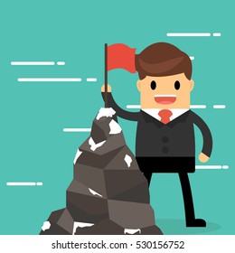Businessman with a Mountain peak, success and mission. Flat style.