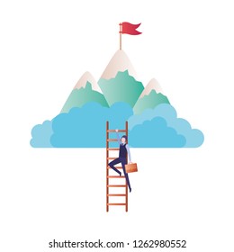 businessman with mountain and stair avatar character