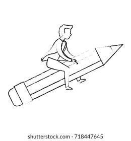 businessman mounted on a pencil avatar character