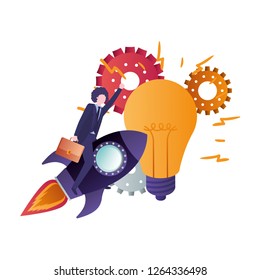 businessman mounted on rocket avatar character