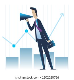 Businessman and mouthpiece  Office people. Vector illustration.