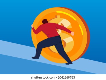 businessman moved the huge gold coin to the top
