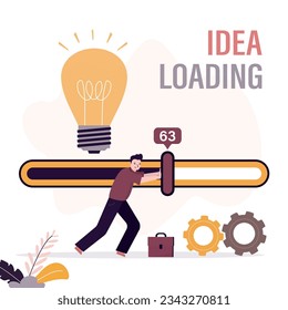 Businessman moves slider on measuring scale. Brainstorming, pitching innovative ideas. Entrepreneur developing new project, ideas for making money, uploading profitable idea. flat vector illustration