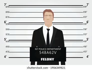 Businessman mugshot felony. vector illustration