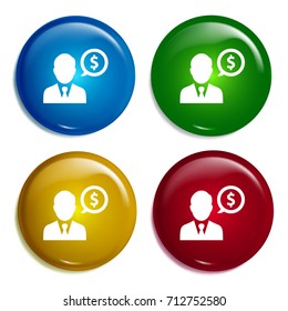Businessman multi color gradient glossy badge icon set. Realistic shiny badge icon or logo mockup