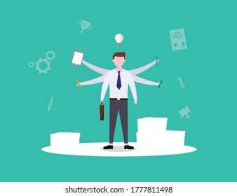 Businessman multi skill, Business concept, vector illustration flat style