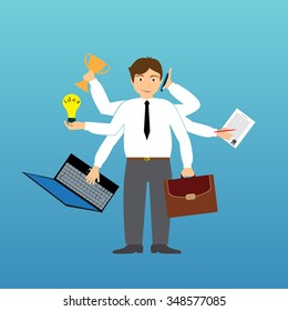 Businessman with multi tasking and multi skill