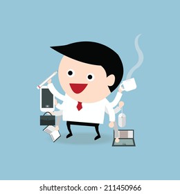 Businessman with multi tasking and multi skill, flat design
