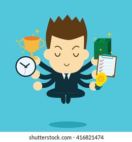 Businessman with multitasking and multi skill. business success concept. Flat design