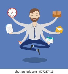 Businessman with multitasking and multi skill. Keep calm. Business concept Flat design