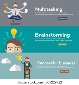 Businessman with multitasking and multi skill, reaching to goal and success, brainstorming idea concept, web banners