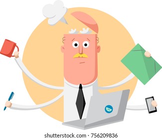 Businessman multitasking stressed