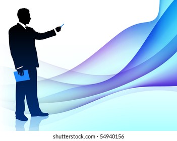 Businessman Musician on Abstract Flowing Background Original Illustration