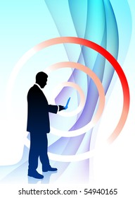Businessman Musician on Abstract Flowing Background Original Illustration