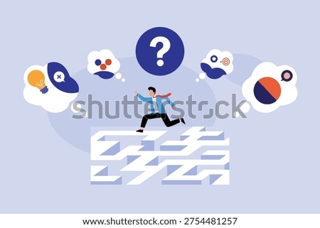 Businessman Navigating Challenges and Strategic Decision Making 2d flat vector illustration