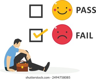 Businessman near to fail Checkbox Marking Survey With Emoticon Icons. Flat modern vector illustration.


