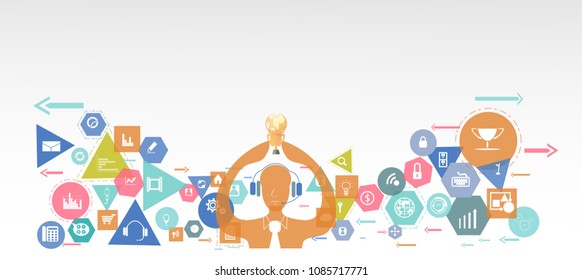 
Businessman, necktie, headphone,trophy -   Geometry, Colorful, icon - modern Idea and Concept Vector illustration Business.
