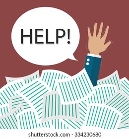 Businessman need help under a lot of documents. Overwork concept
