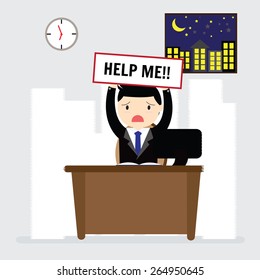 Businessman need help under a lot of white paper