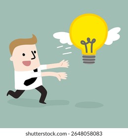 Businessman needs ideas in the air cartoon illustration