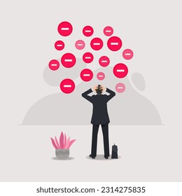 Businessman with negative icon. Negative work environment vector illustration