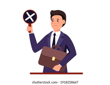 Businessman with negative mark and vote