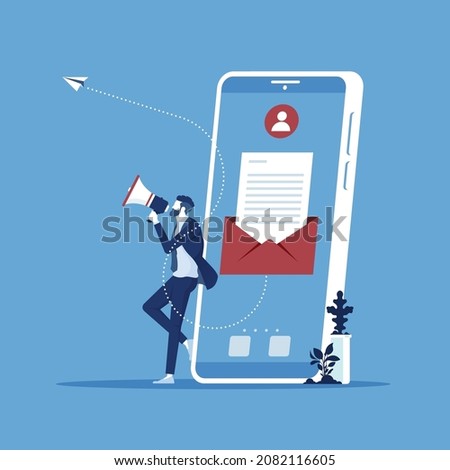 businessman with new e-mail marketing on smartphone, Mobile e-mail marketing concept