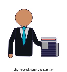 businessman with newspaper avatar blue lines