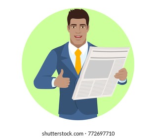 Businessman Newspaper Showing Thumb Portrait Black Stock Vector ...