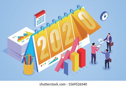 Businessman next to the calendar discusses the new business operation plan
