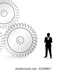 Businessman next to the gear