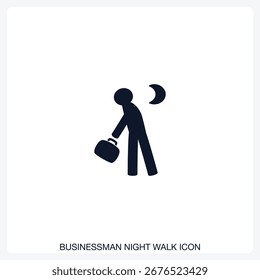 Businessman Night Walk Icon solid vector icon with a bold, minimal design. Suitable for presentations, websites, apps, infographics, and various digital or print projects.