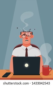 Businessman with No Energy to Do His Work. Cartoon Style. Vector Illustration