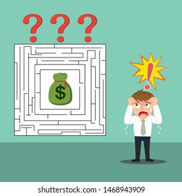 Businessman with no idea of way get money, illustration vector cartoon