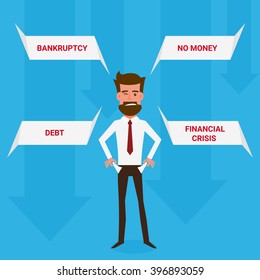 Businessman no money. Cartoon Vector Illustration.