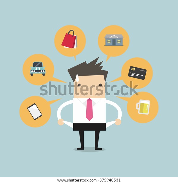 Businessman with no money for spending,\
vector\
illustration.