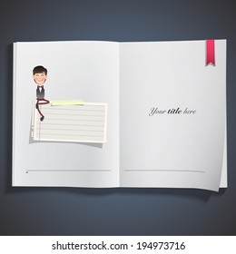 businessman with note paper printed on book