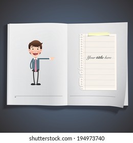 businessman with note paper printed on book