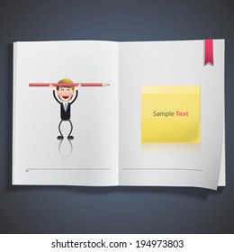 businessman with note paper printed on book