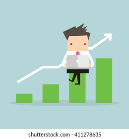Businessman with notebook and check growing graph. vector
