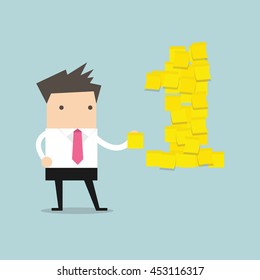Businessman with number one yellow sticky notes. vector