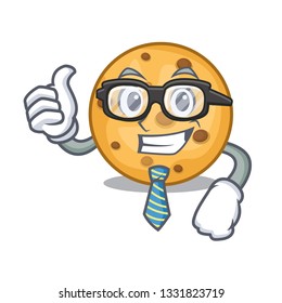 Businessman oat cookies above the mascot plate