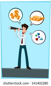 businessman observing through telescope