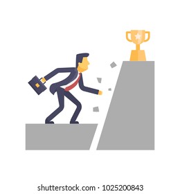 Businessman with obstacle while go to target. Business concept vector.