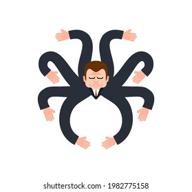 Businessman octopus. Man with eight arms. vector illustration