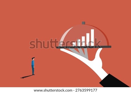 Businessman Offered graph on Tray. Hand Serving Financial Growth or Investment Opportunity Under a Cloche