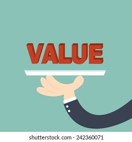 businessman offering the word Value