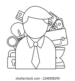Businessman and office in black and white
