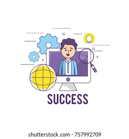 businessman in the office with computer information strategy