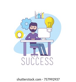 businessman in the office with computer information strategy
